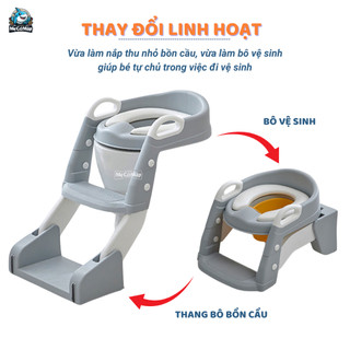 [New 2026] Thang Bô Vệ Sinh Cho Bé Đệm Da PU Cao Cấp, Thang Bô Bồn Cầu Tiện Lợi 2in1 Có Tay Vịn, Gấp Gọn Tiện Lợi