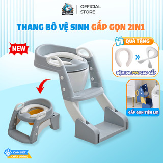 [New 2026] Thang Bô Vệ Sinh Cho Bé Đệm Da PU Cao Cấp, Thang Bô Bồn Cầu Tiện Lợi 2in1 Có Tay Vịn, Gấp Gọn Tiện Lợi