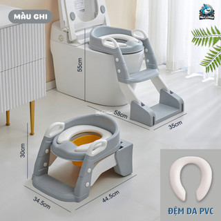 [New 2026] Thang Bô Vệ Sinh Cho Bé Đệm Da PU Cao Cấp, Thang Bô Bồn Cầu Tiện Lợi 2in1 Có Tay Vịn, Gấp Gọn Tiện Lợi