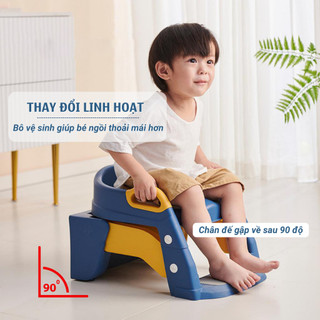[New 2026] Thang Bô Vệ Sinh Cho Bé Đệm Da PU Cao Cấp, Thang Bô Bồn Cầu Tiện Lợi 2in1 Có Tay Vịn, Gấp Gọn Tiện Lợi