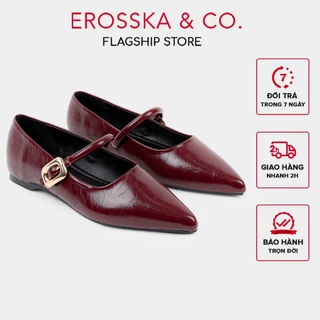 Erosska - Giày búp bê nữ mũi nhọn phối quai ngang kiểu dáng đơn giản cao 2cm màu đỏ đô  - EL077