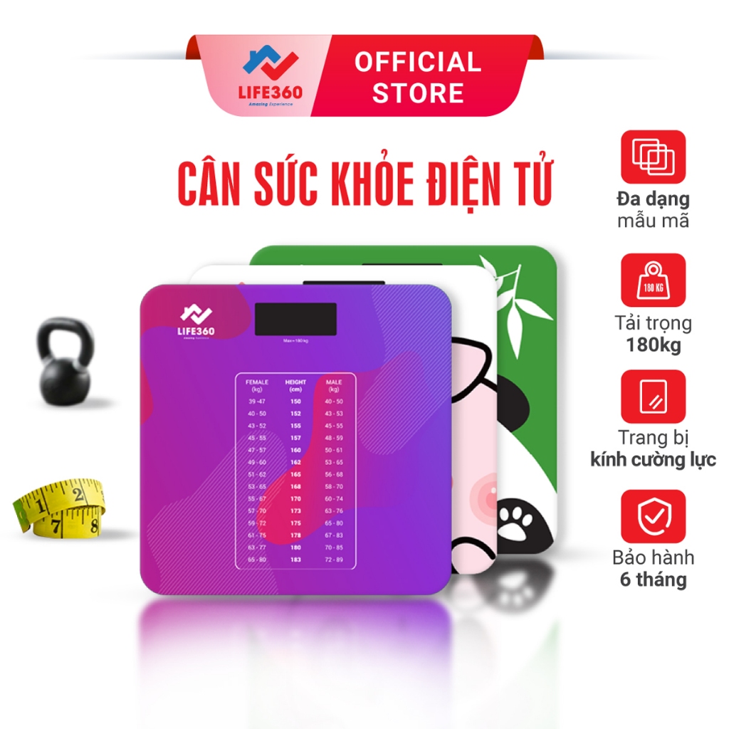 Ảnh Cân Sức Khỏe Điện Tử LIFE360, Cân Điện Tử Thông Minh, Mặt Kính Cường Lực,Tải Trọng Tới 180kg 1
