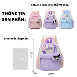 Balo Đi Học Mẫu Giáo Hình Kuromi/ Melody/ Cinnamoroll Dễ Thương, Siêu Nhẹ Ngăn Chứa Rộng Tặng Kèm Móc Khóa Cute