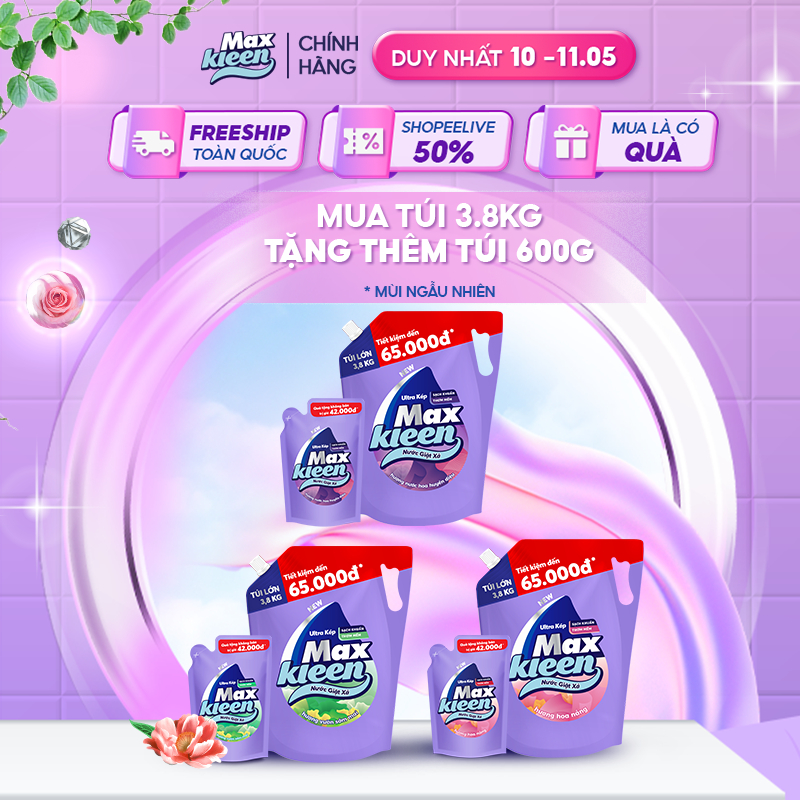 Ảnh Combo Túi Nước Giặt Xả 3.8kg + Túi Nước Giặt Xả 600g MaxKleen 1