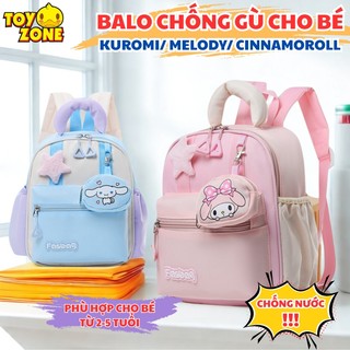 Balo Đi Học Mẫu Giáo Hình Kuromi/ Melody/ Cinnamoroll Dễ Thương, Siêu Nhẹ Ngăn Chứa Rộng Tặng Kèm Móc Khóa Cute
