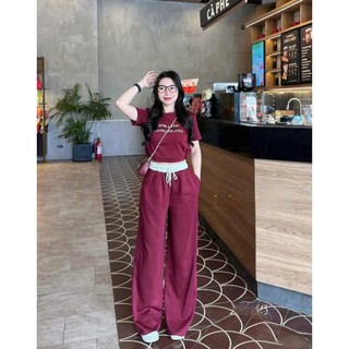 Set bộ nữ cộc tay Loại 1 thiết kế 2 món gồm áo croptop và quần ống suông siêu xinh trẻ trung