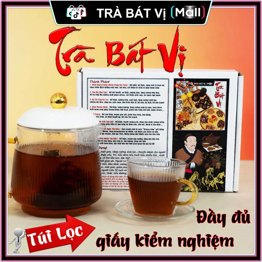 Trà Bát Vị - Bổ Thận Mát Gan, Tăng Cường Sinh Lực, Nâng Cao Sức Khỏe, Uống Ngon - [Hộp 30 Gói]