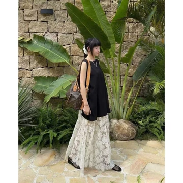 Váy Ren Hoa Dáng Dài Maxi Chân Váy Ren Tầng, Chân Váy Ren Hoa Tiểu Thư Hàn Quốc Pammy CV1