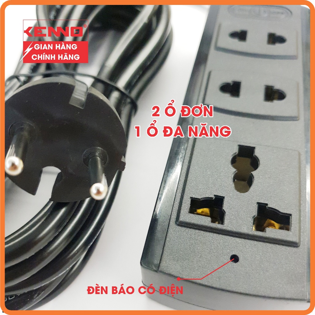 Combo 2 thùng Ổ cắm điện chịu tải 1200W Kenno lõi sứ mã 3A3 3A5 KENNO 3 lỗ cắm dùng cho máy tính, tivi, màn hình
