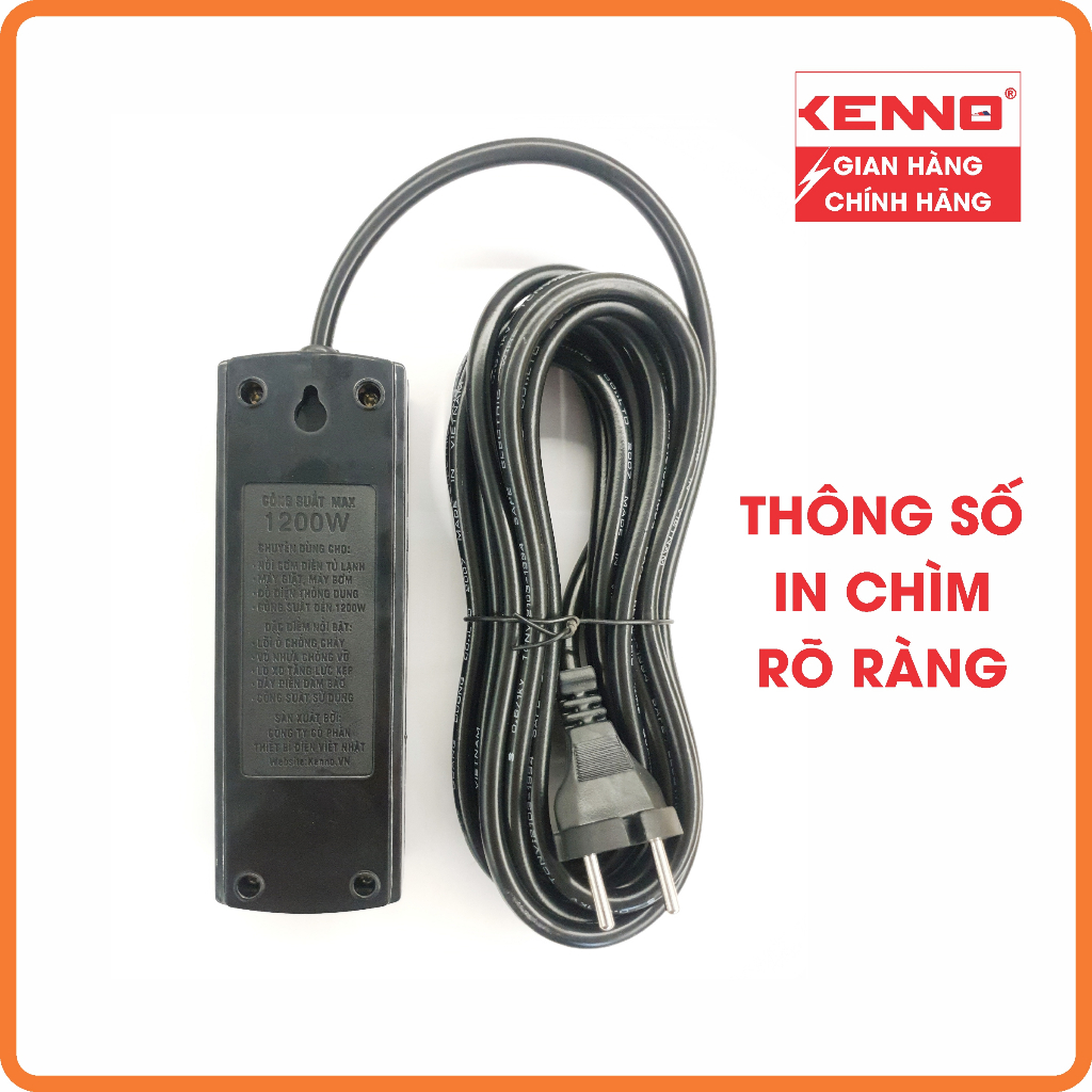 Combo 2 thùng Ổ cắm điện chịu tải 1200W Kenno lõi sứ mã 3A3 3A5 KENNO 3 lỗ cắm dùng cho máy tính, tivi, màn hình