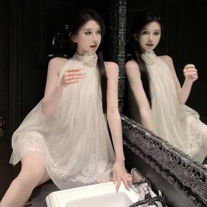 Đầm váy nữ cổ yếm phối ren đính hoa sang trọng tôn dáng hàng Quảng Châu hottrend (CÓ BIG SIZE) MT33 SP138