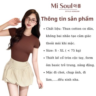 Áo Thun Nữ Cotton Mịn Mát Không Pha NiLon, Áo Phông Cổ Tròn Ôm Body Basic Co Giãn Bigsize Misoul 402