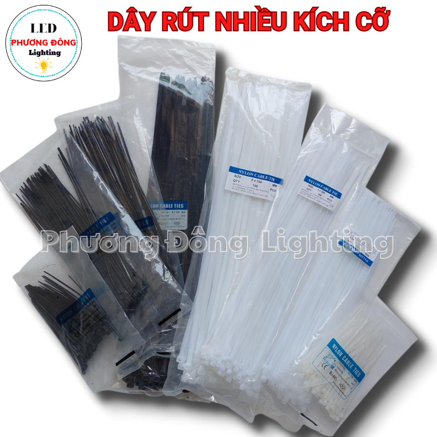 Combo 2 Dây rút nhựa, dây thít nhựa trắng, đen từ 1 tấc đến 3 tấc (10cm đến 30cm)