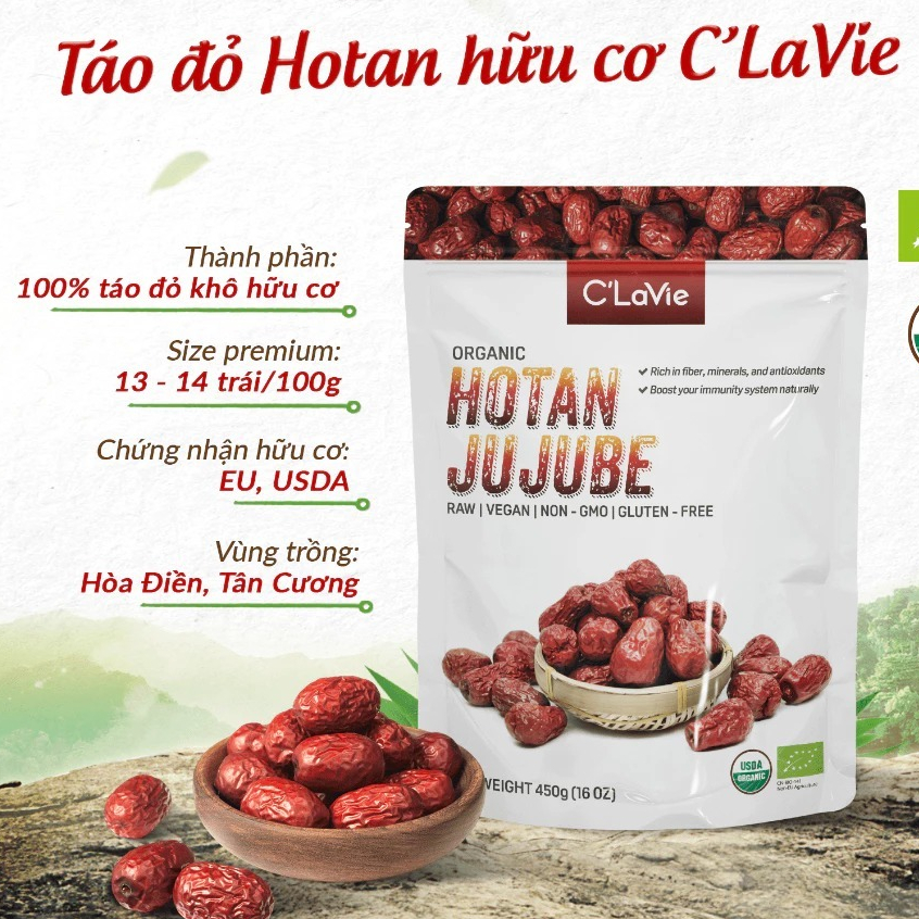 Táo đỏ Hotan hữu cơ C'Lavie Organic Dried Jujube 450g