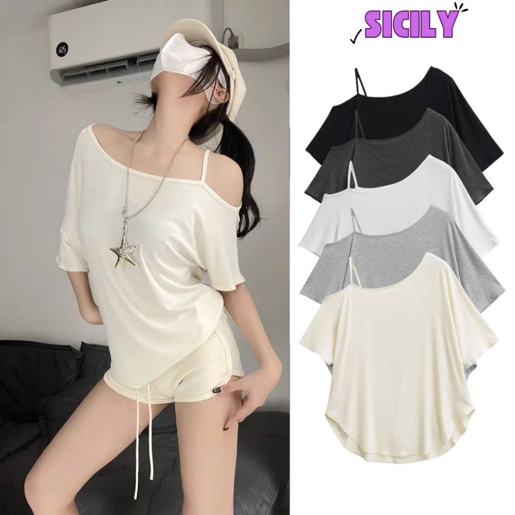 Áo thun nữ ngắn tay Sicily trễ vai cánh dơi CDLV205