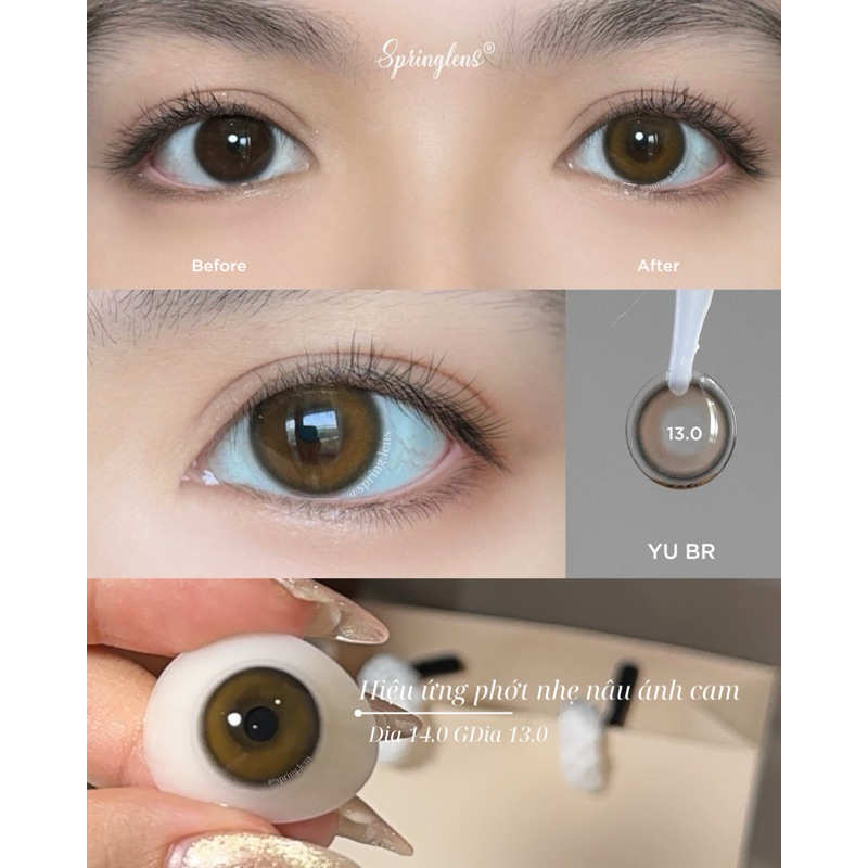 Kính áp tròng YU BROWN (Yurial) nâu cam hiệu ứng filter phớt giãn nhẹ 1 tháng | Spring Lens