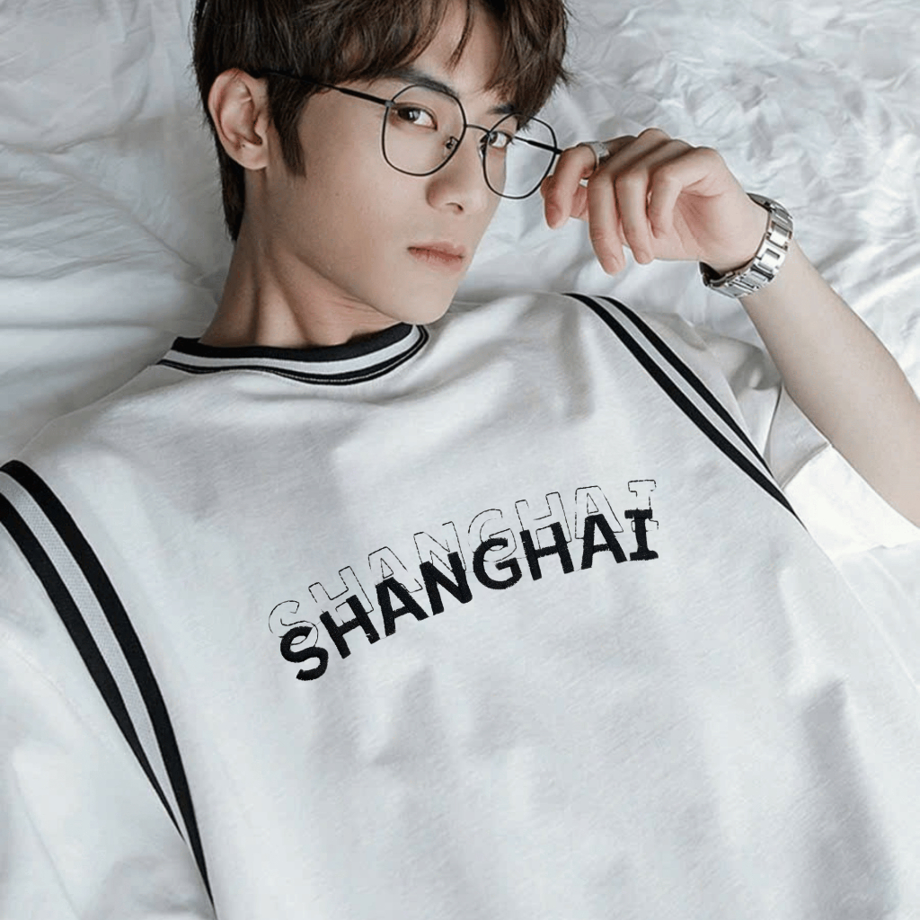 Áo thun Nam THÊU CHỮ NỔI Cotton 250MSG, Co Dãn, Regular Fit, Dễ Phối Outfit- SHINGHAI