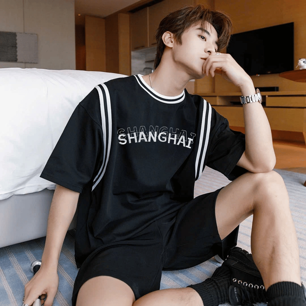 Áo thun Nam THÊU CHỮ NỔI Cotton 250MSG, Co Dãn, Regular Fit, Dễ Phối Outfit- SHINGHAI