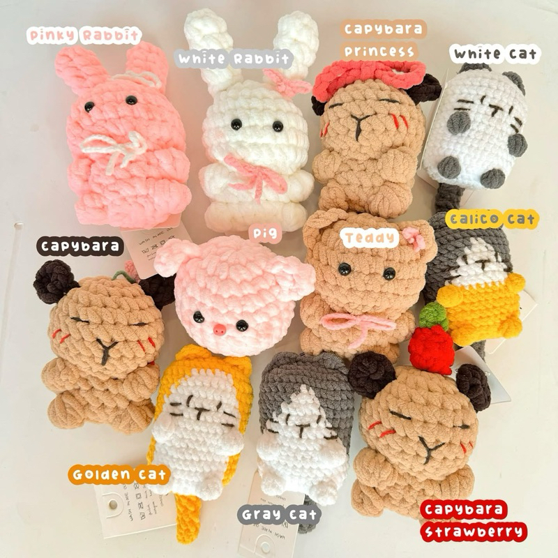 Móc Khoá Len Nhung Đũa Hình Thú Tổng Hợp Capybara Thỏ Bunny Mèo Ú Kitty Heo Dễ Thương Handmade