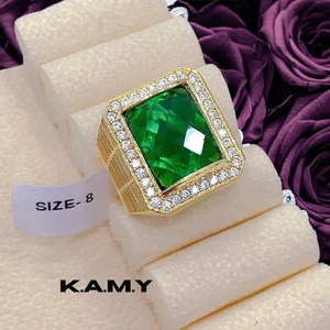 Nhẫn Nam Đá Vuông Xanh Lục K.A.M.Y - Đính Đá Sáng Cao Cấp - Trang sức KAMY