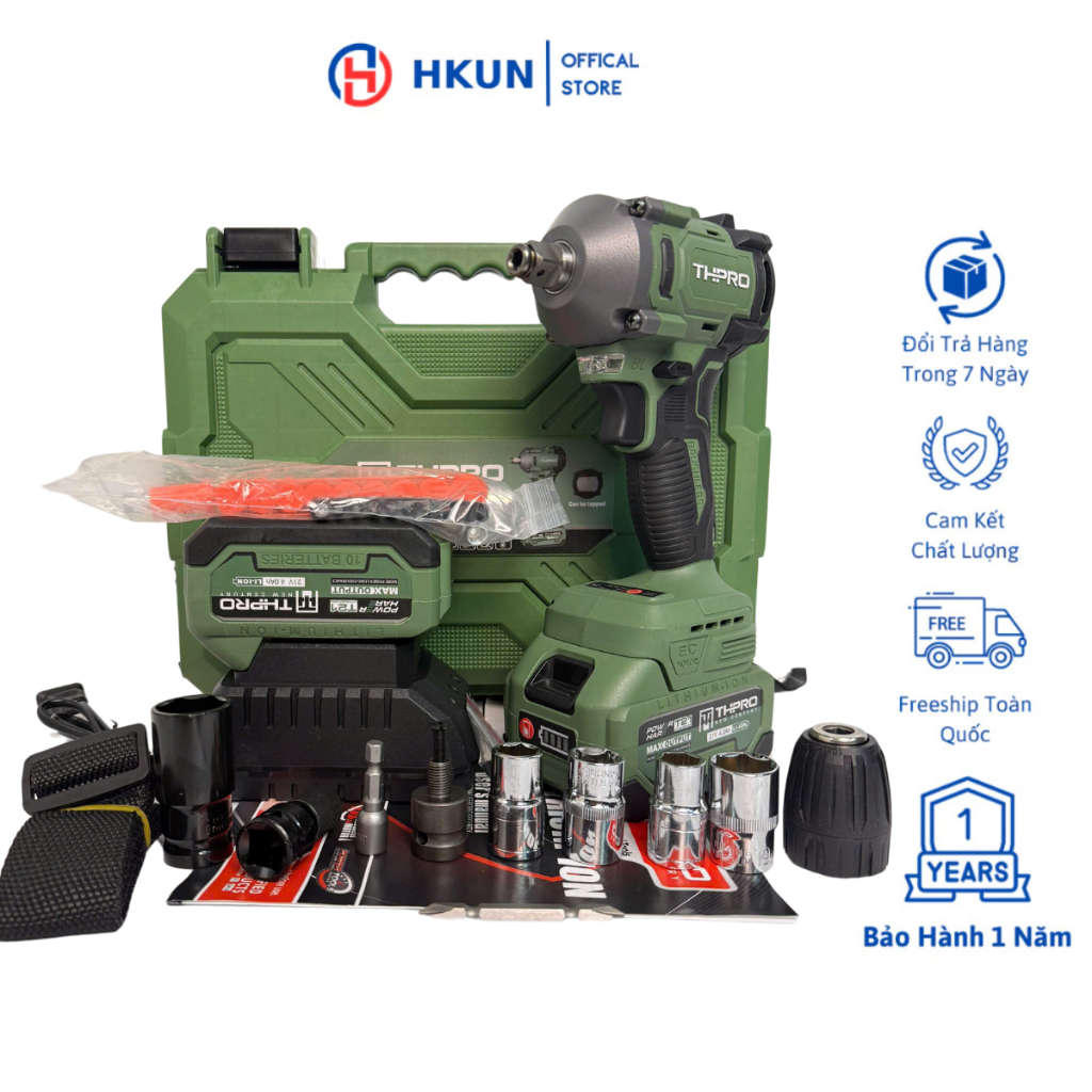 Máy Siết Bulong THPRO TH6360PRO Đầu 2 Trong 1 Lực Siết 360N.M Động Cơ Không Chổi Than Sử Dụng Chân Pin Phổ Thông 4CM