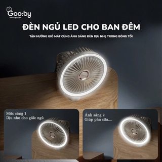 Quạt kẹp đa năng Gooby 2025 pin 7200maH,kẹp xe đẩy,treo tường,để bàn,có đèn
