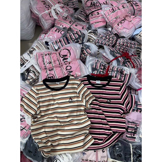Áo phông cotton tâm kẻ ngang thêu Mickey mouse MCQM