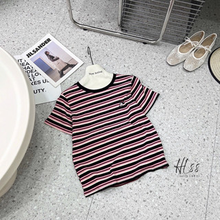 Áo phông cotton tâm kẻ ngang thêu Mickey mouse MCQM