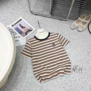 Áo phông cotton tâm kẻ ngang thêu Mickey mouse MCQM