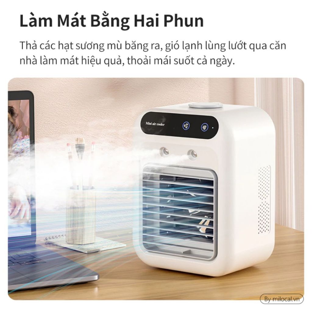 Quạt điều hòa phun sương tích điện mini 500ml, 2 tốc độ gió, phun sương siêu mát,bảo hành 12 tháng