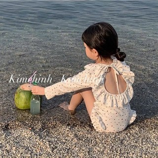 Đồ bơi bé gái dài tay in tim,bikini cho bé gái,set đồ bơi xinh xắn size 10-30kg