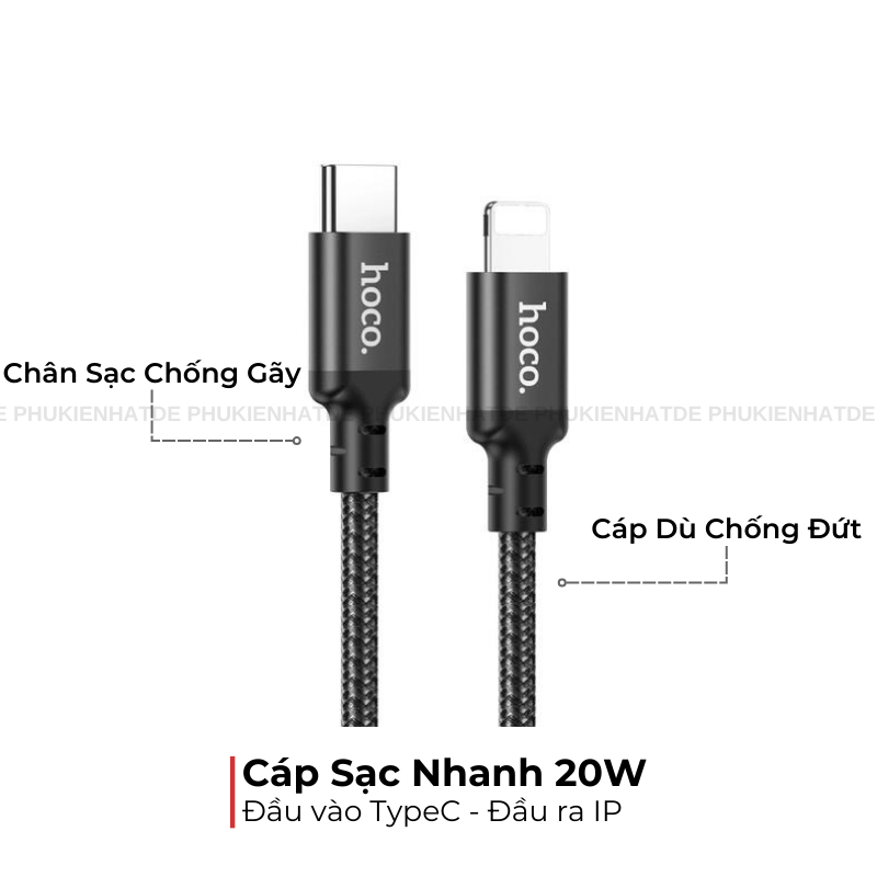 Dây Sạc Nhanh Hoco X14 PD 20W Type-C to Lighttnning Dây Dù Chống Gãy, Chống Đứt Dài 1M/2M