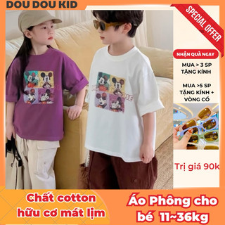 [DOU DOU KID] AP06 Áo Phông Cho Bé Micky Tím Trắng 11-35kg Chất Cotton Chính Phẩm Nặng Tay Mát