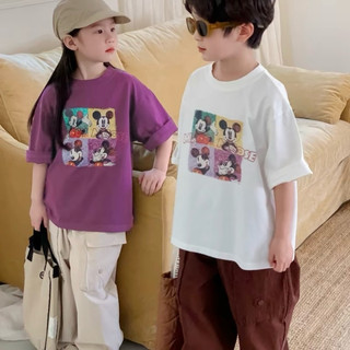 [DOU DOU KID] AP06 Áo Phông Cho Bé Micky Tím Trắng 11-35kg Chất Cotton Chính Phẩm Nặng Tay Mát
