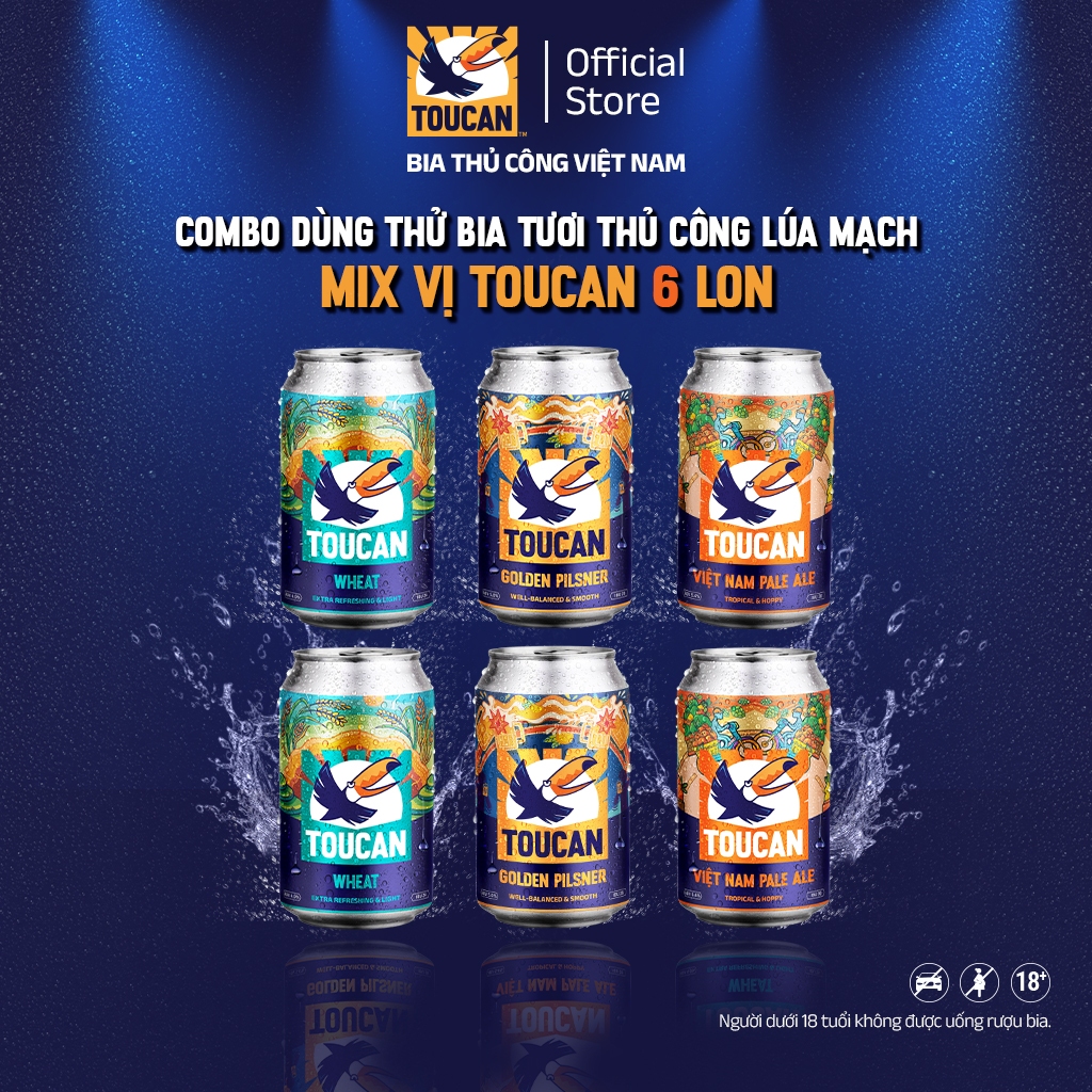 Combo Dùng Thử Bia Tươi Thủ Công Lúa Mạch Mix Vị Toucan 6 Lon x 330ml ...