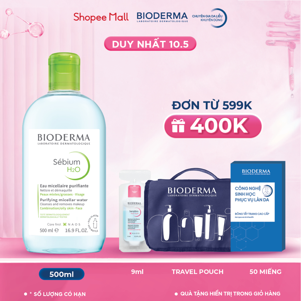 Ảnh Dung dịch làm sạch và tẩy trang công nghệ Micellar Bioderma Sebium H2O - 500ml 1