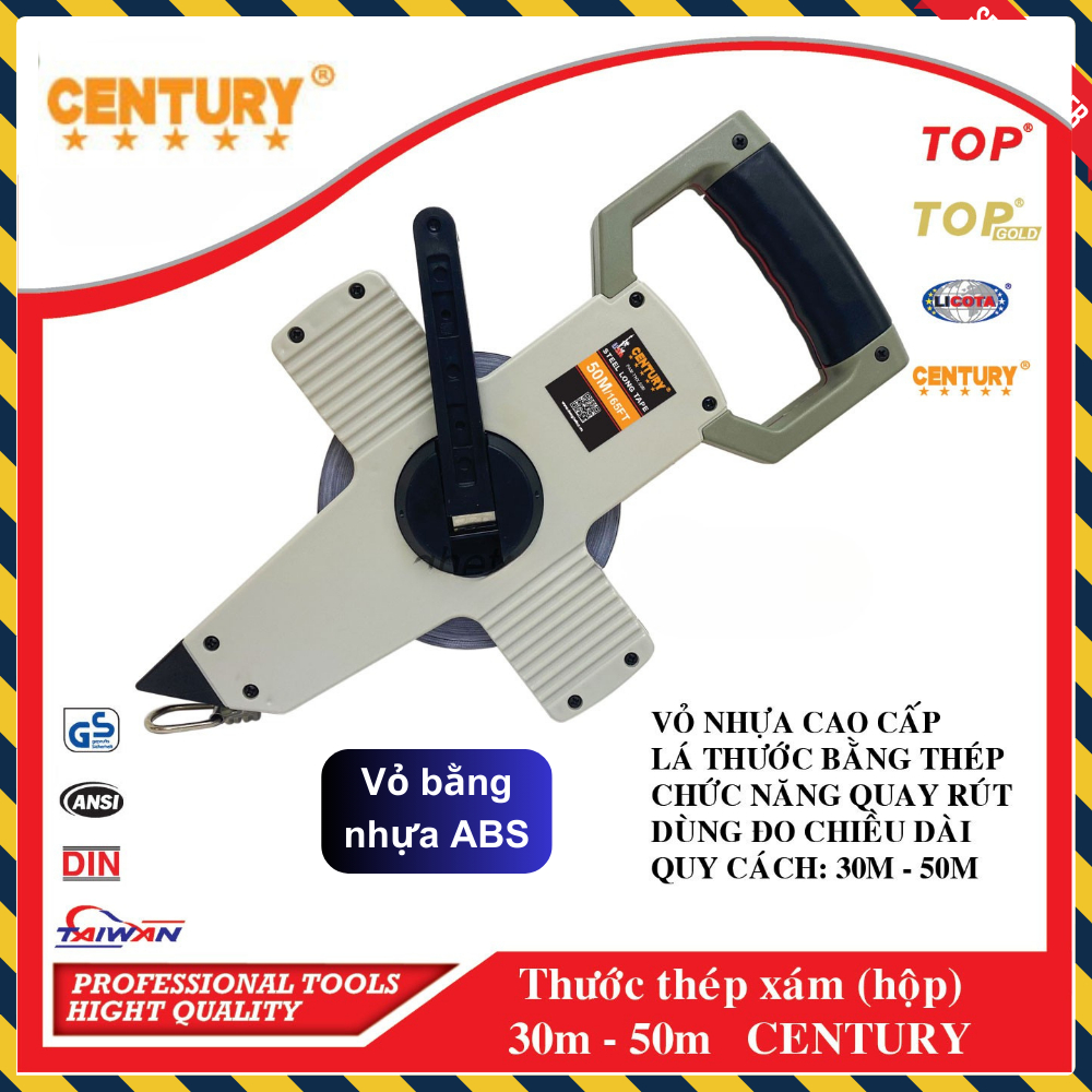 [Chính hãng] Thước thép xám Century kiểu xách tay 30m, 50m cao cấp