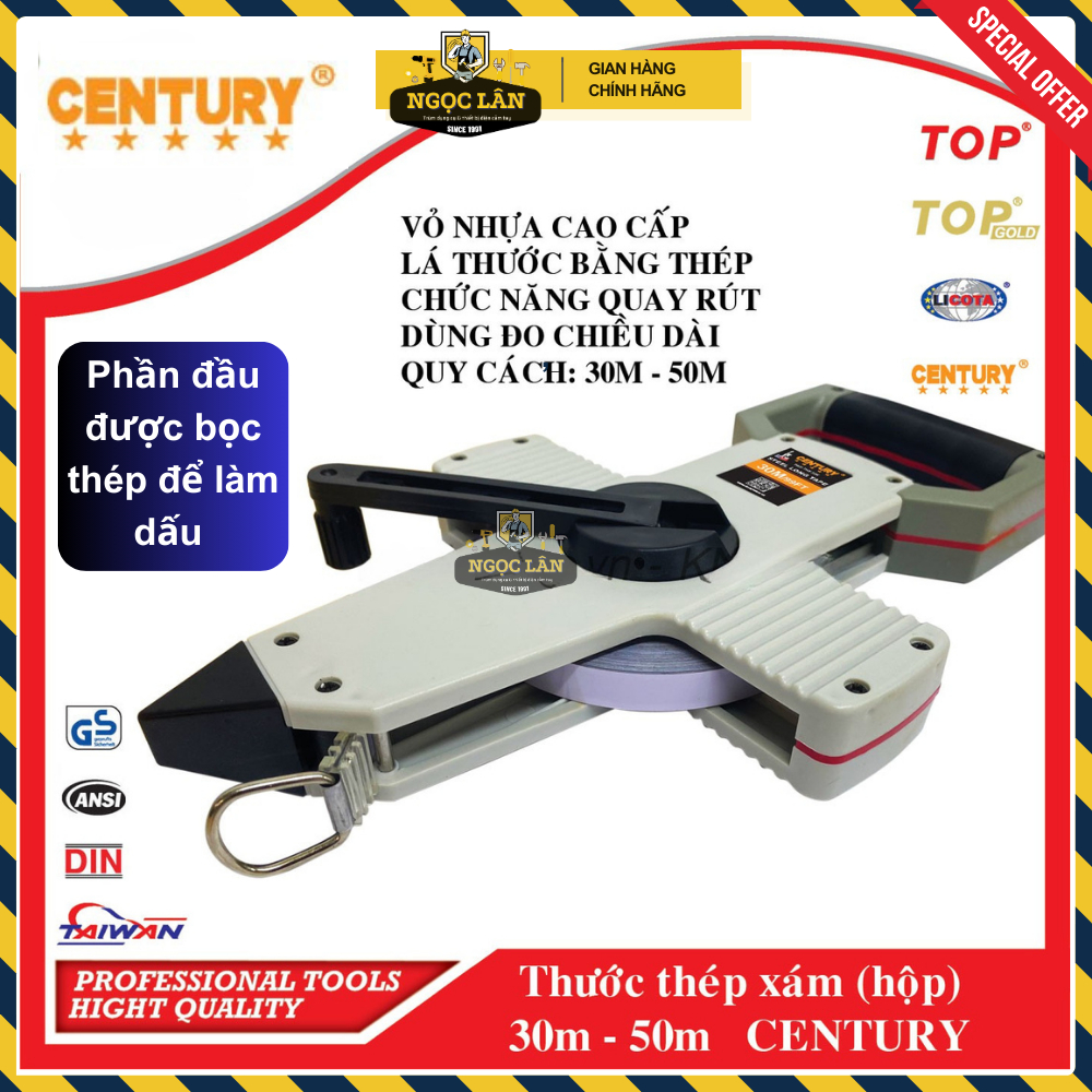 [Chính hãng] Thước thép xám Century kiểu xách tay 30m, 50m cao cấp