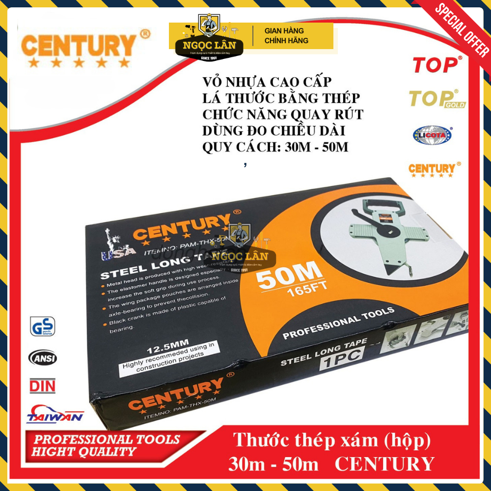 [Chính hãng] Thước thép xám Century kiểu xách tay 30m, 50m cao cấp