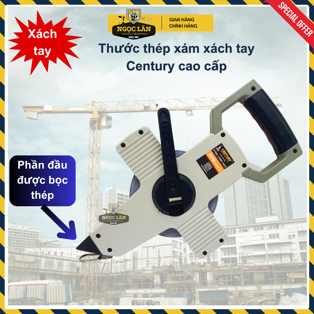 [Chính hãng] Thước thép xám Century kiểu xách tay 30m, 50m cao cấp