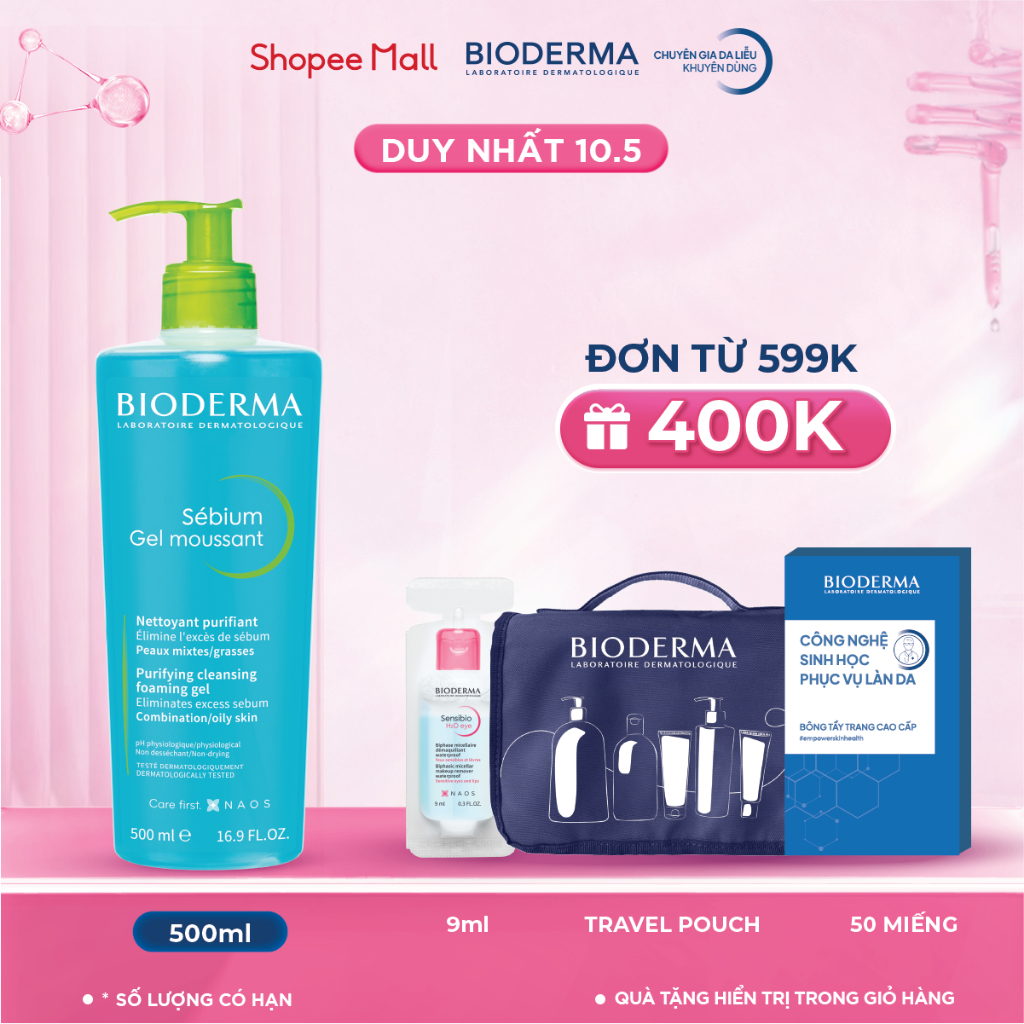 Ảnh Gel rửa mặt tạo bọt, không chứa xà phòng Bioderma Sebium Gel Moussant - 500ml 1