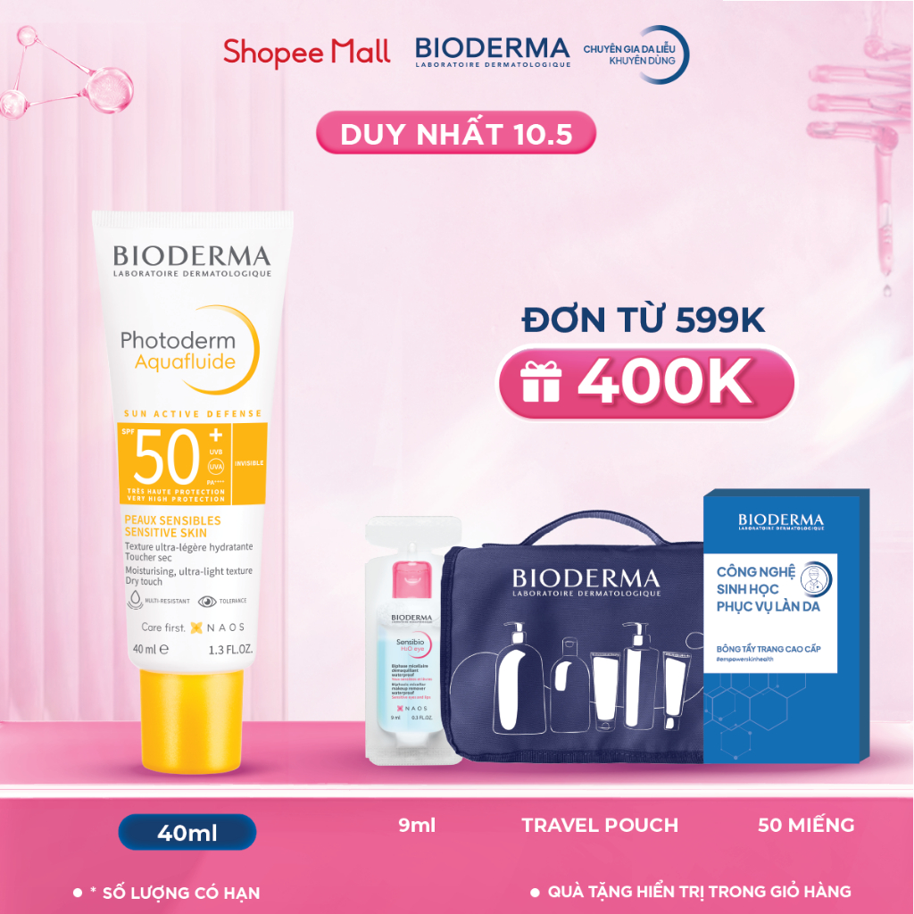 Ảnh Kem chống nắng giảm bóng nhờn cho mọi loại da Bioderma Photoderm Aquafluide SPF50+ 40ml [Không Màu] 1