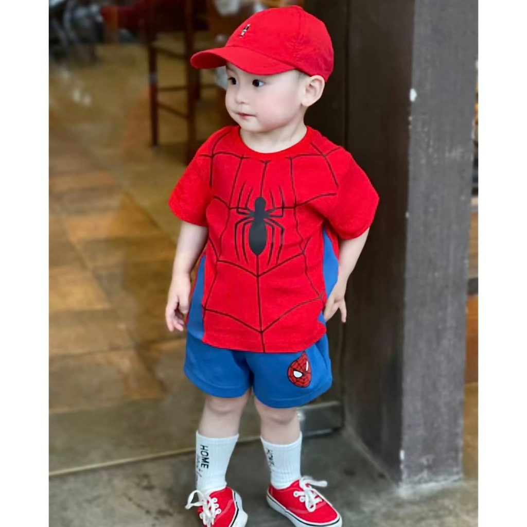 [Gumiho Kids]Set Đồ Bé Trai Spider-Man In Nổi Cực Ngầu–Áo Thun Đỏ+Quần Short Xanh , Cotton 8–23kg
