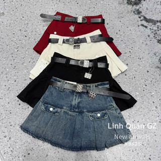 QCL1 9525 Chân váy jeans xếp ly kèm đai siêu hot đẹp xuất sắc