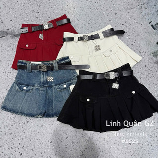 QCL1 9525 Chân váy jeans xếp ly kèm đai siêu hot đẹp xuất sắc
