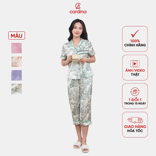 5PCL06 Bộ pijama nữ CARDINA chất liệu lụa satin lửng phối ren thoáng mát basic 5PCL06