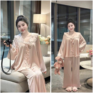 Set lụa mặc nhà áo tay loe fom suông rộng phối ren 2 phân loại ngắn / dài [ Mã #55]