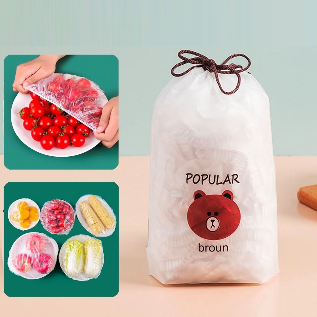 Set 100 Chiếc Màng Bọc Thực Phẩm Co Giãn Siêu Dai Có Chun Hình Túi Gấu DASEP
