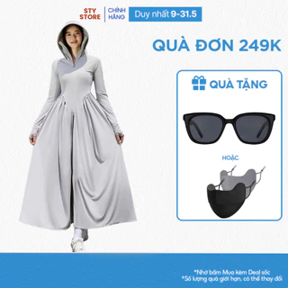 Áo Chống Nắng Toàn Thân STY Chất Thun Lạnh 2 Lớp Chiết Eo Tôn Dáng Có Mũ Rộng Vành, Áo Váy Chống Nắng Chống Tia UV