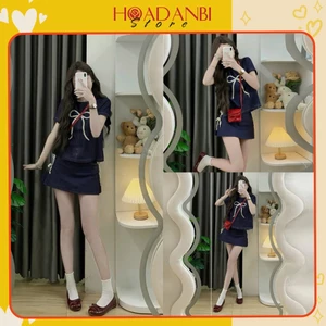 Set bò, set váy jean áo nơ mix chân váy bò chữ A phong cách Hàn Quốc Hoadanbistore